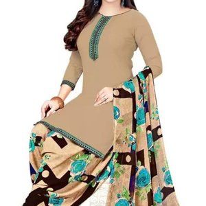 Brown/Tan with floral Print Salwar kameez Suit